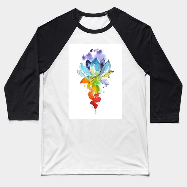 Chakra Yoga Lotus Flower Watercolour Baseball T-Shirt by InkySwallows